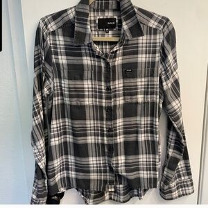 Hurley Women’s Black and White Plaid Button-down Shirt Size M